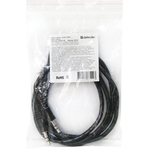 Кабель Defender JACK01-05 3.5mm to 3.5mm 1.5m (87510) Black купить в Украине | Telemart фото