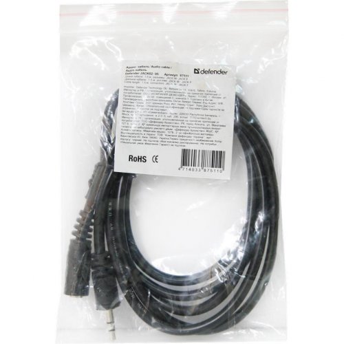 Удлинитель Defender JACK02-05 3.5mm to 3.5mm 1.5m (87511) Black купить в Украине | Telemart фото