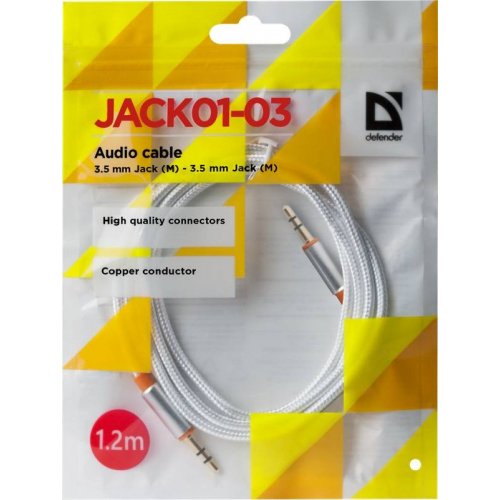 Кабель Defender JACK01-03 3.5mm to 3.5mm 1.2m (87513) White купить в Украине | Telemart фото