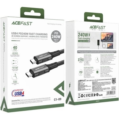 Кабель Acefast C1-09 USB Type-C to USB Type-C V4.0 1m (6974316282631) Black/Gray купить в Украине | Telemart фото
