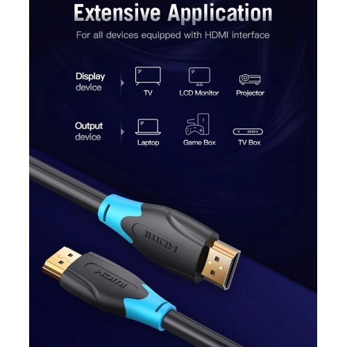 Кабель Vention HDMI to HDMI V2.0 4K 0.75m (AACBE) Black купить в Украине | Telemart фото