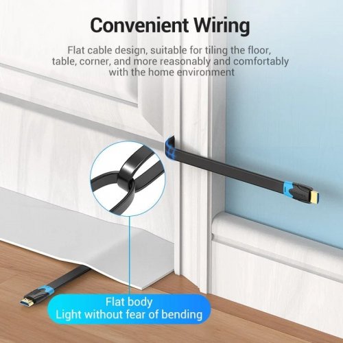 Кабель Vention Flat HDMI to HDMI V2.0 4K 2m (AAKBH) Black купить в Украине | Telemart фото