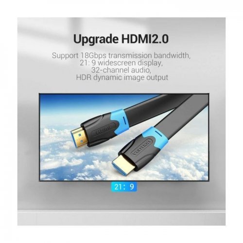Кабель Vention Flat HDMI to HDMI V2.0 4K 5m (AAKBJ) Black купить в Украине | Telemart фото