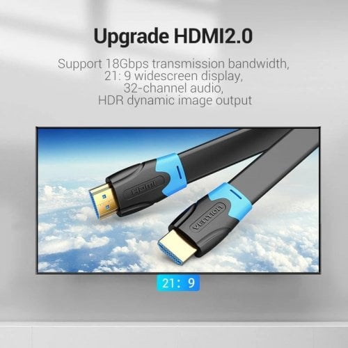 Кабель Vention Flat HDMI to HDMI V2.0 4K 8m (AAKBK) Black купить в Украине | Telemart фото