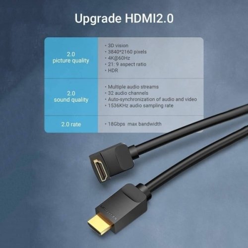 Кабель Vention HDMI to HDMI 90° V2.0 4K 1m (AARBF) Black купить в Украине | Telemart фото