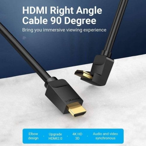 Кабель Vention HDMI to HDMI 90° V2.0 4K 2m (AARBH) Black купить в Украине | Telemart фото