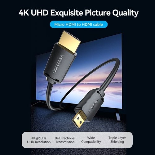 Кабель Vention HDMI to Micro HDMI V2.0 4K 1m (AGIBF) Black купити в Україні | Telemart фото