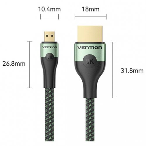 Кабель Vention Micro HDMI to HDMI V2.0 8K 2m (AGKGH) Green купить в Украине | Telemart фото