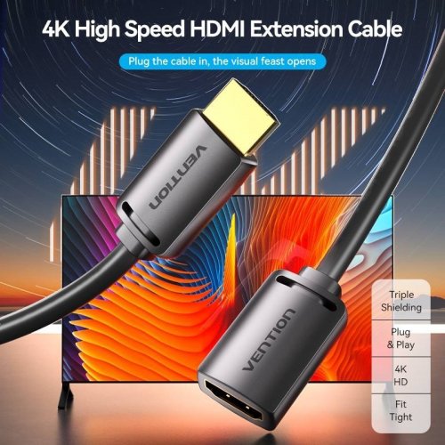 Удлинитель Vention HDMI to HDMI V2.0 4K 5m (AHCBJ) Black/Gray купить в Украине | Telemart фото