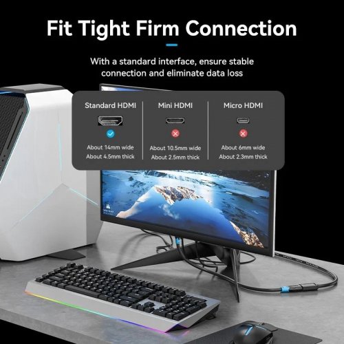 Удлинитель Vention HDMI to HDMI V2.0 4K 5m (AHCBJ) Black/Gray купить в Украине | Telemart фото