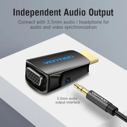 Адаптер Vention HDMI to VGA + Audio 1080P (AIDB0) Black купить в Украине | Telemart фото