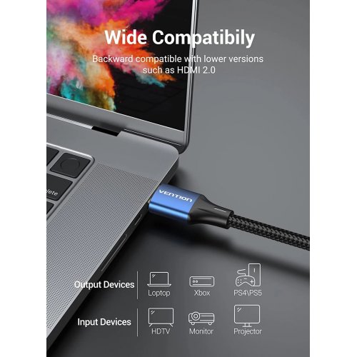 Кабель Vention HDMI to HDMI V2.1 8K 1.5m (ALGLG) Blue купить в Украине | Telemart фото