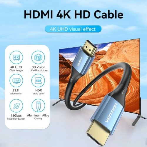 Кабель Vention HDMI to HDMI V2.0 4K 8m (ALHSK) Blue купить в Украине | Telemart фото