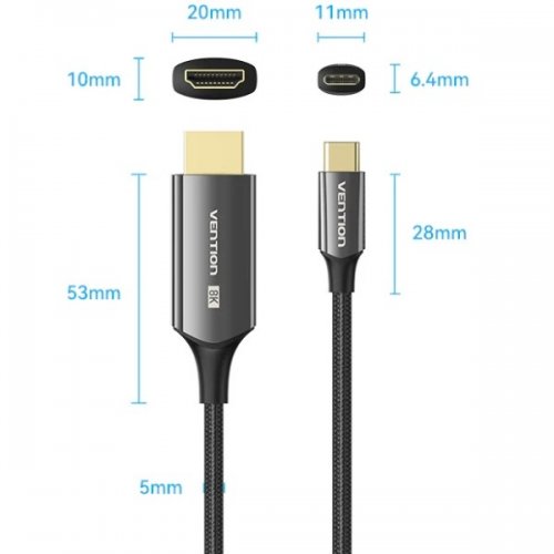 Кабель Vention USB Type-C to HDMI V2.0 8K 1.8m (CRCBAC) Black купить в Украине | Telemart фото