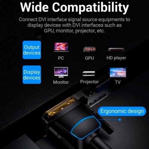 Кабель Vention DVI-D to DVI-D Dual Link 2K 1.5m (EAABG) Black купити в Україні | Telemart фото