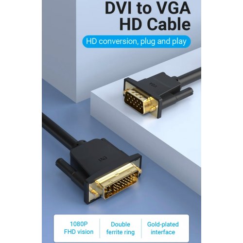 Кабель Vention DVI-I to VGA 3m (EACBI) Black купити в Україні | Telemart фото