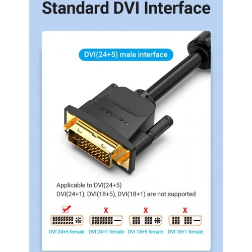 Кабель Vention DVI-I to VGA 3m (EACBI) Black купити в Україні | Telemart фото