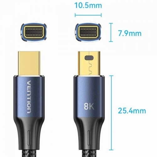 Кабель Vention Mini DisplayPort to Mini DisplayPort V1.4 8K 2m (HCGLH) Blue купить в Украине | Telemart фото