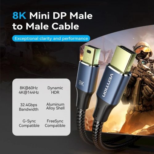 Кабель Vention Mini DisplayPort to Mini DisplayPort V1.4 8K 2m (HCGLH) Blue купить в Украине | Telemart фото