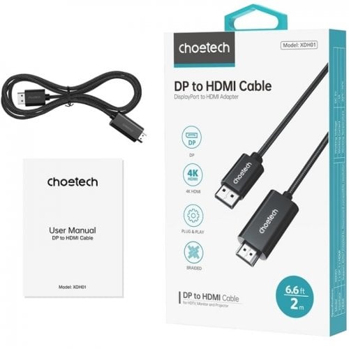 Кабель Choetech DisplayPort to HDMI 4K 2m (XDH01-BK) Black купить в Украине | Telemart фото