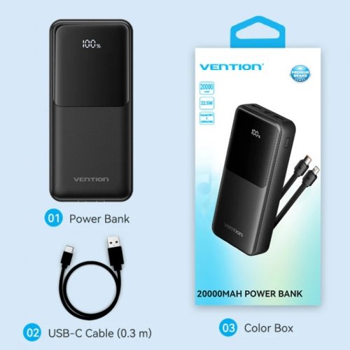 Powerbank Vention 20000mAh 22.5W (FHPB0) Black купити в Україні | Telemart фото
