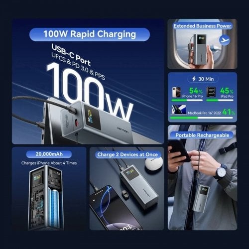 Powerbank Vention 20000mAh 100W (FKCH0) Black купить в Украине | Telemart фото