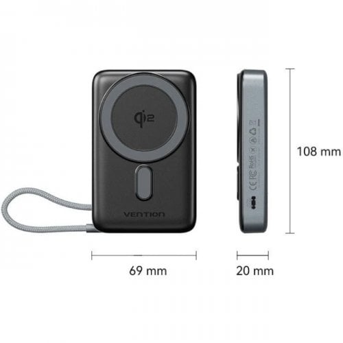 Powerbank Vention Magnetic Wireless 10000mAh 35W (FKHH0) Gray купити в Україні | Telemart фото
