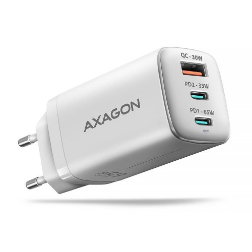 Мережевий зарядний пристрій AXAGON GaN USB + 2 x USB Type-C 65W (ACU-DPQ65W) White купити в Україні | Telemart фото