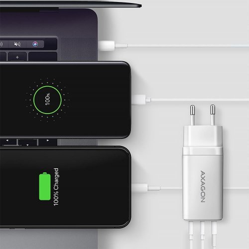 Мережевий зарядний пристрій AXAGON GaN USB + 2 x USB Type-C 65W (ACU-DPQ65W) White купити в Україні | Telemart фото