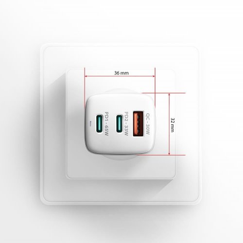 Мережевий зарядний пристрій AXAGON GaN USB + 2 x USB Type-C 65W (ACU-DPQ65W) White купити в Україні | Telemart фото