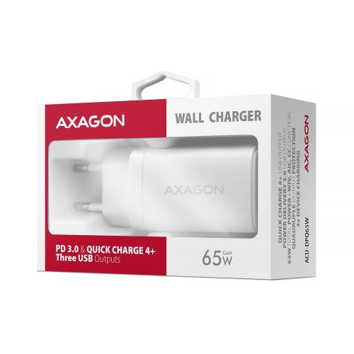 Мережевий зарядний пристрій AXAGON GaN USB + 2 x USB Type-C 65W (ACU-DPQ65W) White купити в Україні | Telemart фото