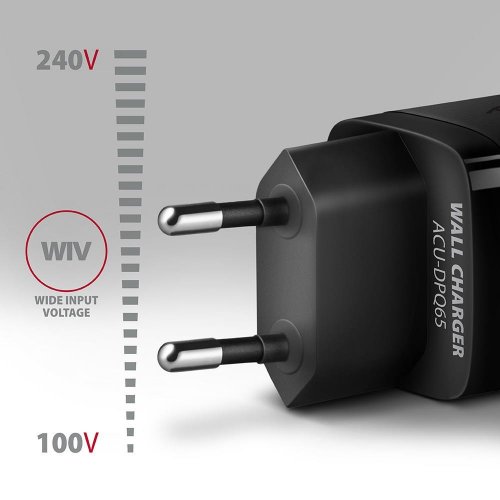 Мережевий зарядний пристрій AXAGON GaN USB + 2 x USB Type-C 65W (ACU-DPQ65) Black купити в Україні | Telemart фото