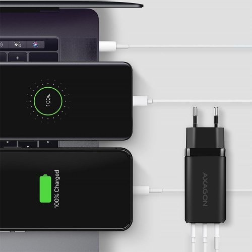 Мережевий зарядний пристрій AXAGON GaN USB + 2 x USB Type-C 65W (ACU-DPQ65) Black купити в Україні | Telemart фото