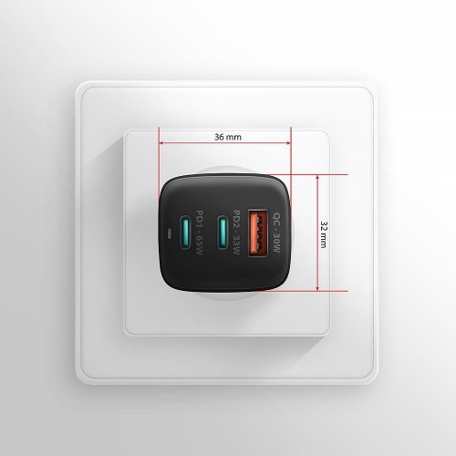 Мережевий зарядний пристрій AXAGON GaN USB + 2 x USB Type-C 65W (ACU-DPQ65) Black купити в Україні | Telemart фото