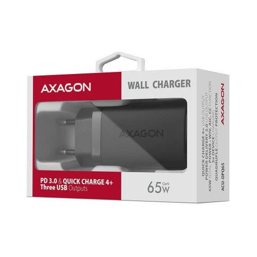 Мережевий зарядний пристрій AXAGON GaN USB + 2 x USB Type-C 65W (ACU-DPQ65) Black купити в Україні | Telemart фото