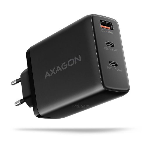 Мережевий зарядний пристрій AXAGON GaN USB + 2 x USB Type-C 100W (ACU-DPQ100) Black купити в Україні | Telemart фото