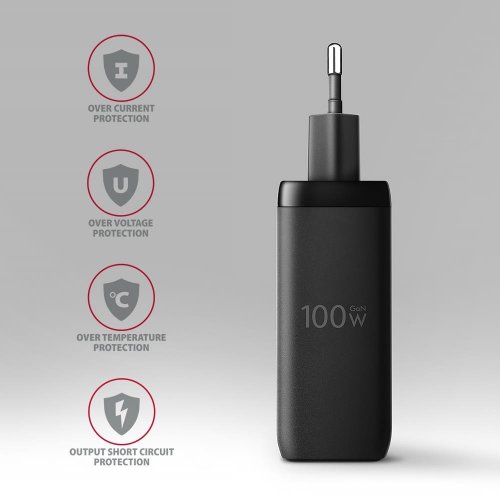 Мережевий зарядний пристрій AXAGON GaN USB + 2 x USB Type-C 100W (ACU-DPQ100) Black купити в Україні | Telemart фото