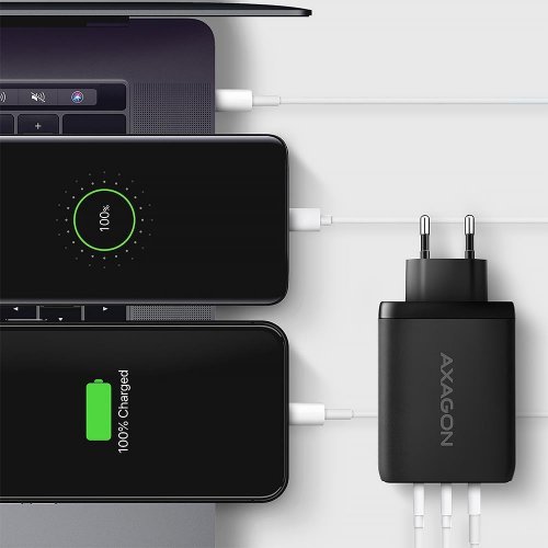 Мережевий зарядний пристрій AXAGON GaN USB + 2 x USB Type-C 100W (ACU-DPQ100) Black купити в Україні | Telemart фото
