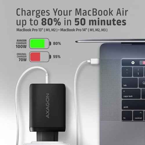 Мережевий зарядний пристрій AXAGON GaN USB + 2 x USB Type-C 100W (ACU-DPQ100) Black купити в Україні | Telemart фото