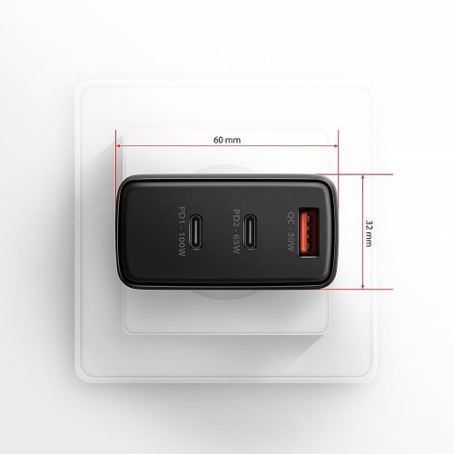 Мережевий зарядний пристрій AXAGON GaN USB + 2 x USB Type-C 100W (ACU-DPQ100) Black купити в Україні | Telemart фото