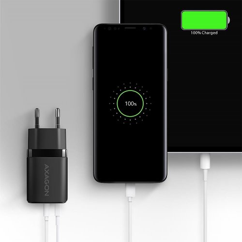 Мережевий зарядний пристрій AXAGON USB + USB Type-C 20W (ACU-PQ20) Black купити в Україні | Telemart фото