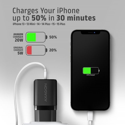 Мережевий зарядний пристрій AXAGON USB + USB Type-C 20W (ACU-PQ20) Black купити в Україні | Telemart фото