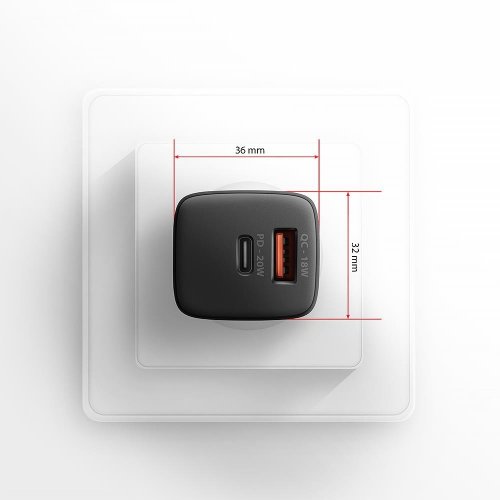 Мережевий зарядний пристрій AXAGON USB + USB Type-C 20W (ACU-PQ20) Black купити в Україні | Telemart фото