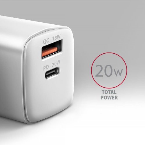 Мережевий зарядний пристрій AXAGON USB + USB Type-C 20W (ACU-PQ20W) White купити в Україні | Telemart фото
