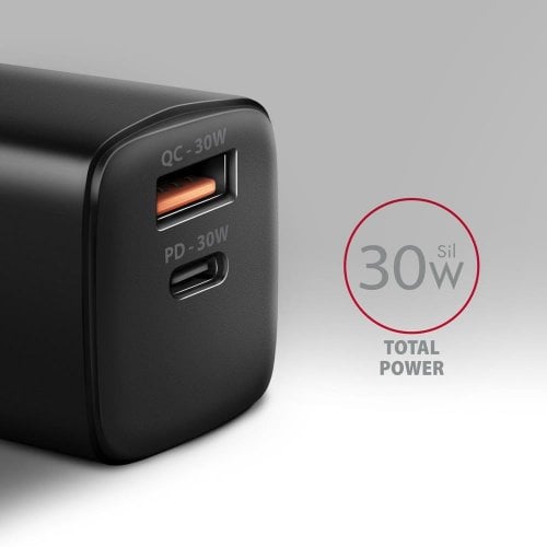Сетевое зарядное устройство AXAGON USB + USB Type-C 30W (ACU-PQ30) Black купить в Украине | Telemart фото