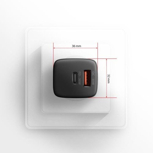 Сетевое зарядное устройство AXAGON USB + USB Type-C 30W (ACU-PQ30) Black купить в Украине | Telemart фото
