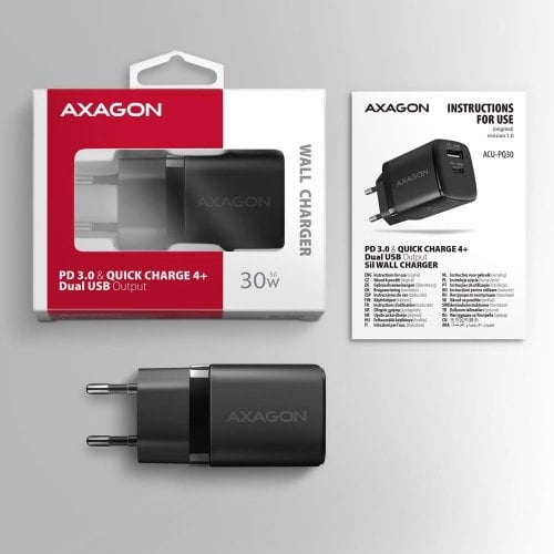 Сетевое зарядное устройство AXAGON USB + USB Type-C 30W (ACU-PQ30) Black купить в Украине | Telemart фото