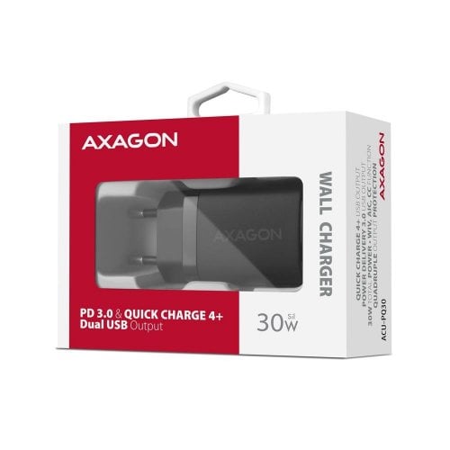 Сетевое зарядное устройство AXAGON USB + USB Type-C 30W (ACU-PQ30) Black купить в Украине | Telemart фото