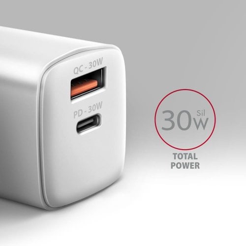 Мережевий зарядний пристрій AXAGON USB + USB Type-C 30W (ACU-PQ30W) White купити в Україні | Telemart фото