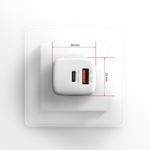 Мережевий зарядний пристрій AXAGON USB + USB Type-C 30W (ACU-PQ30W) White купити в Україні | Telemart фото